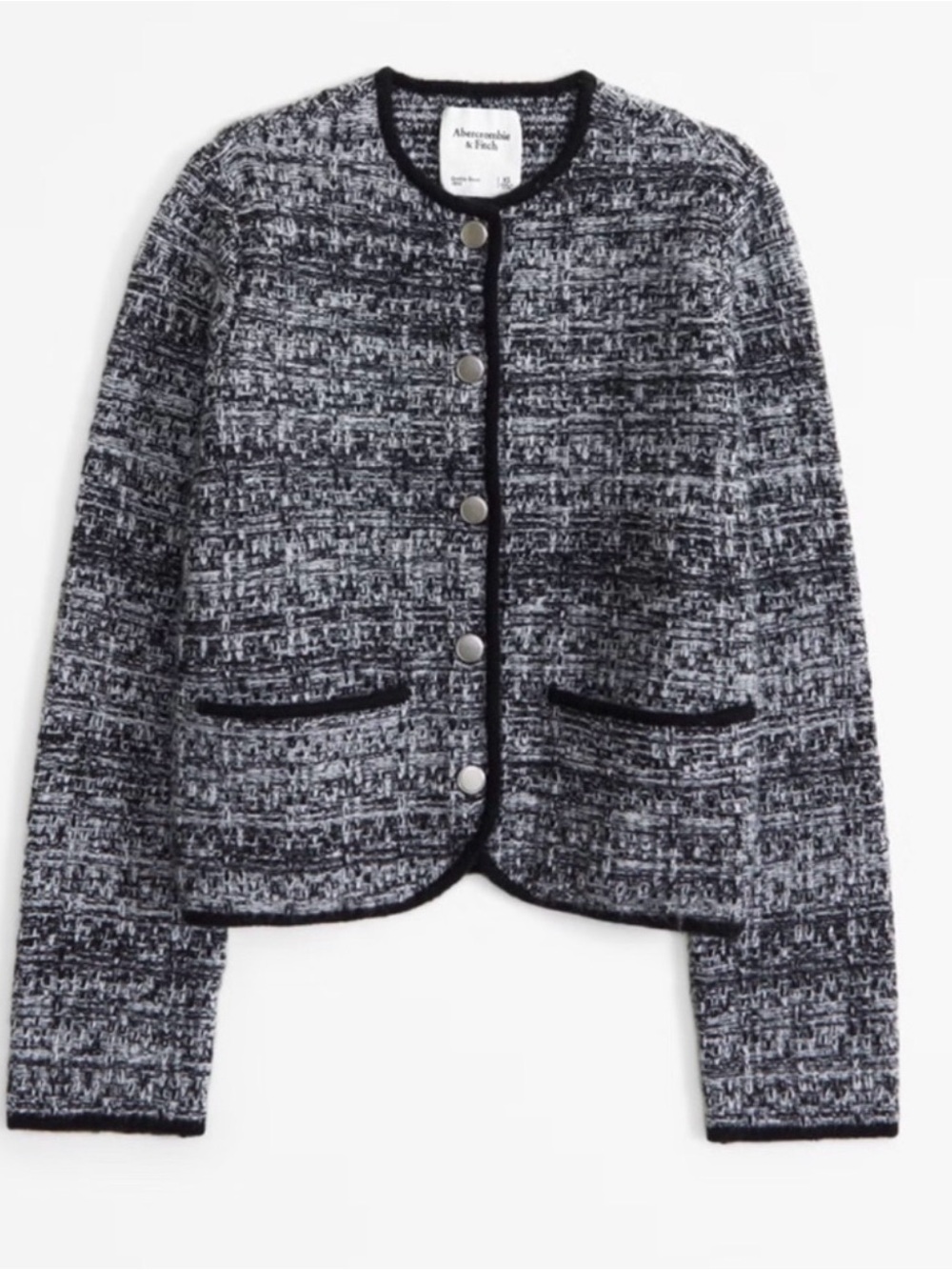 Abercrombie & Fitch Women's Black & White Tweed Knit Sweate